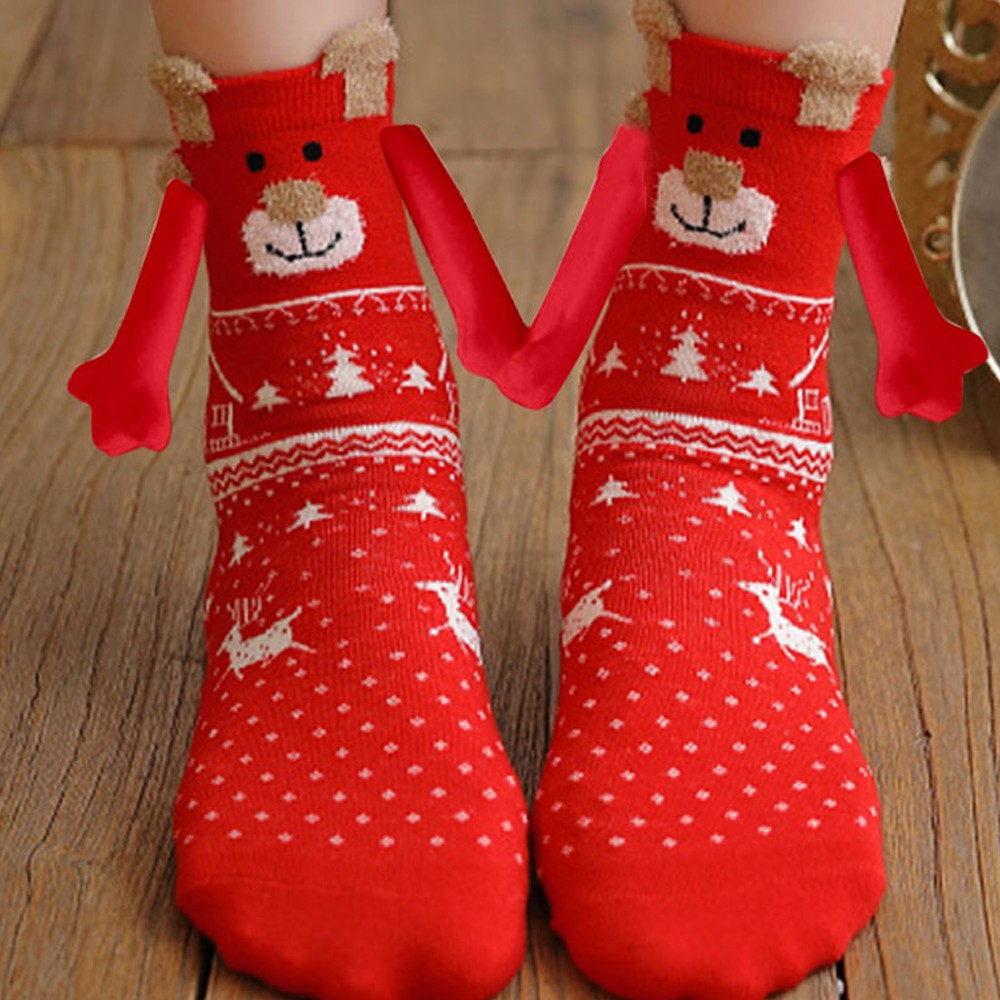 3 Pairs of Christmas Holding Hands Socks Mixed Color Socks for Couples Bestie - Set 1