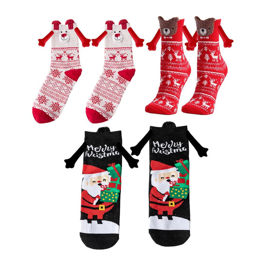 3 Pairs of Christmas Holding Hands Socks Mixed Color Socks for Couples Bestie - Set 2
