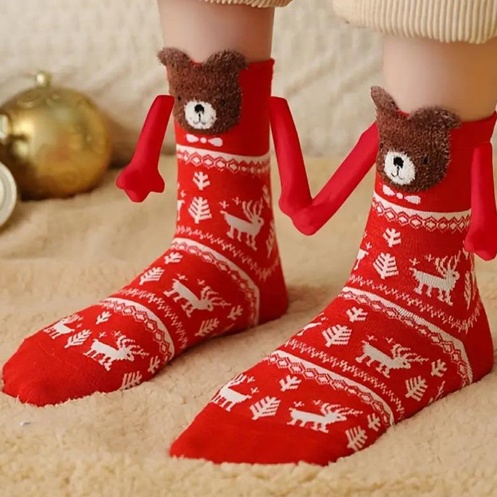 3 Pairs of Christmas Holding Hands Socks Mixed Color Socks for Couples Bestie - Set 2