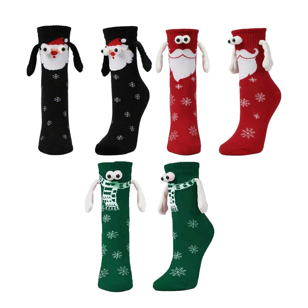 3 Pairs of Christmas Holding Hands Socks Mixed Color Socks for Couples Bestie - Set 3