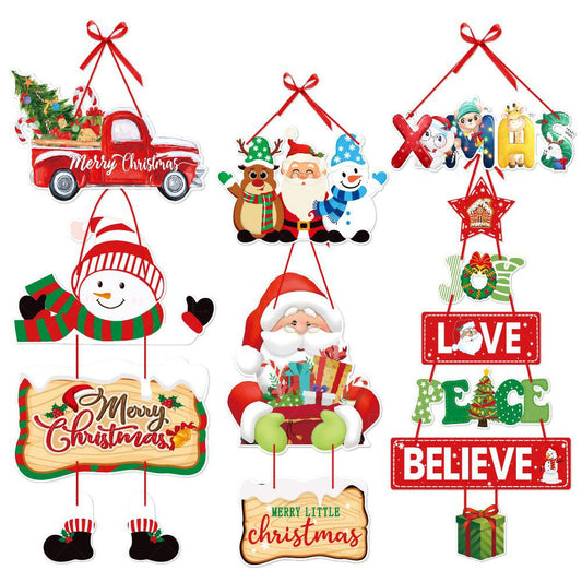 6 X Christmas Front Door Hanging Welcome Sign Xmas Hanging Ornaments