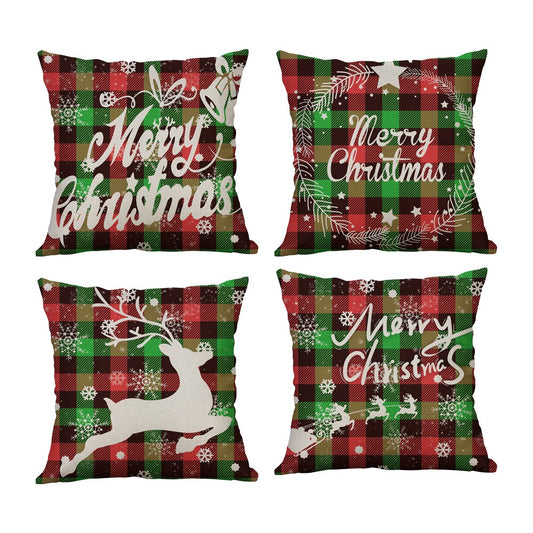 4Pcs 45x45cm Linen Christmas Pillow Cover Throw Pillowcase Christmas Decorations