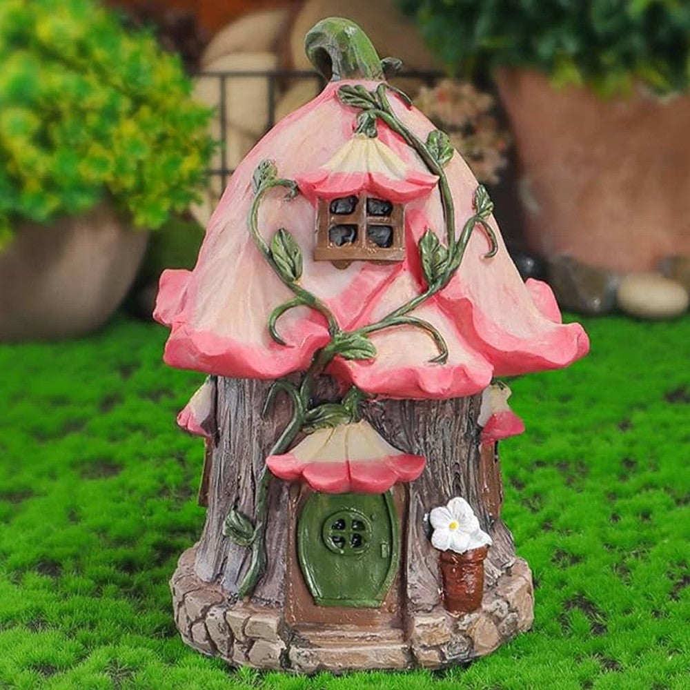 7Pcs Miniature Garden Ornaments Resin Gnomes Mushroom House Statues