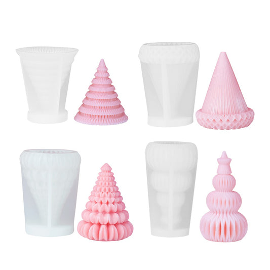 4Pcs Christmas Tree Candle Mold Plaster Soap DIY Silicone Mould Making