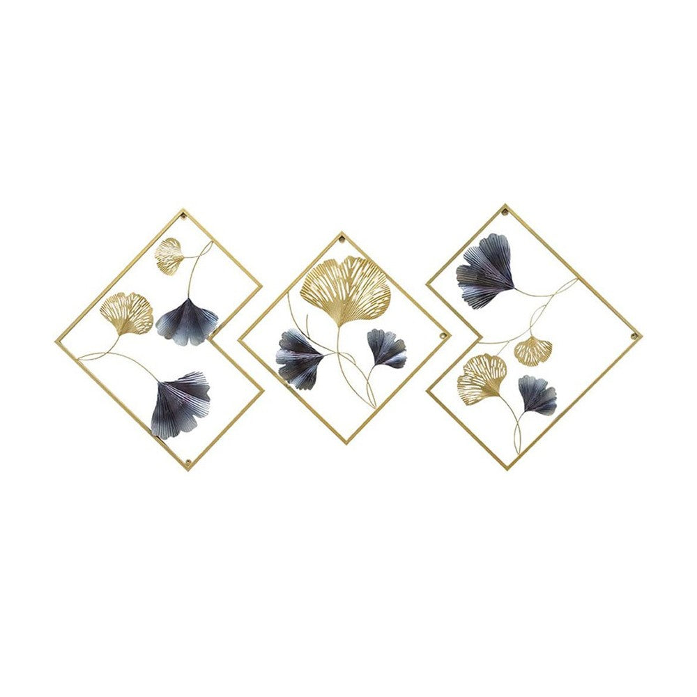 3-Piece Metal Ginkgo Leaf Wall Art Decor Set Home Wall Hangings - Dark Blue