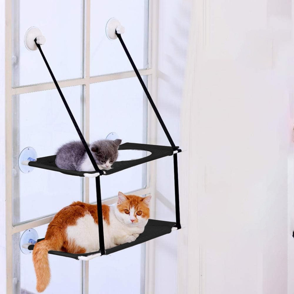 Double Layer Summer Cat Hammock Hanging Bed - Black