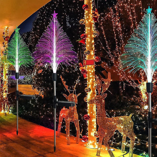 3Pcs Solar Fiber Optic Lights Christmas Lights Outdoor Garden Decor - Star Style