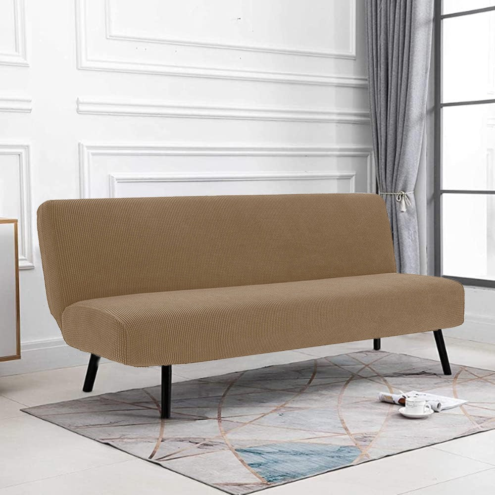 150-185cm Stretch Armless Sofa Cover Sofa Bed Cover Elastic Slipcover - Camel