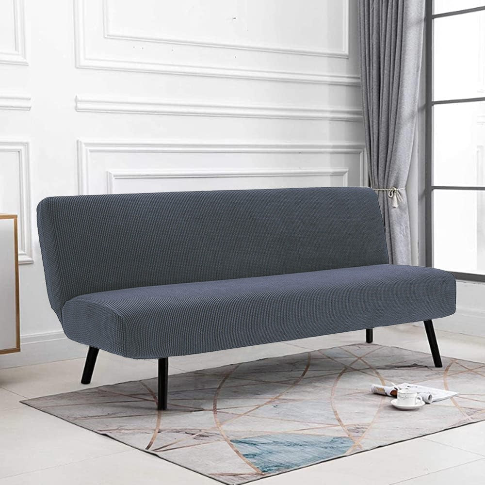 150-185cm Stretch Armless Sofa Cover Sofa Bed Cover Elastic Slipcover - Grey