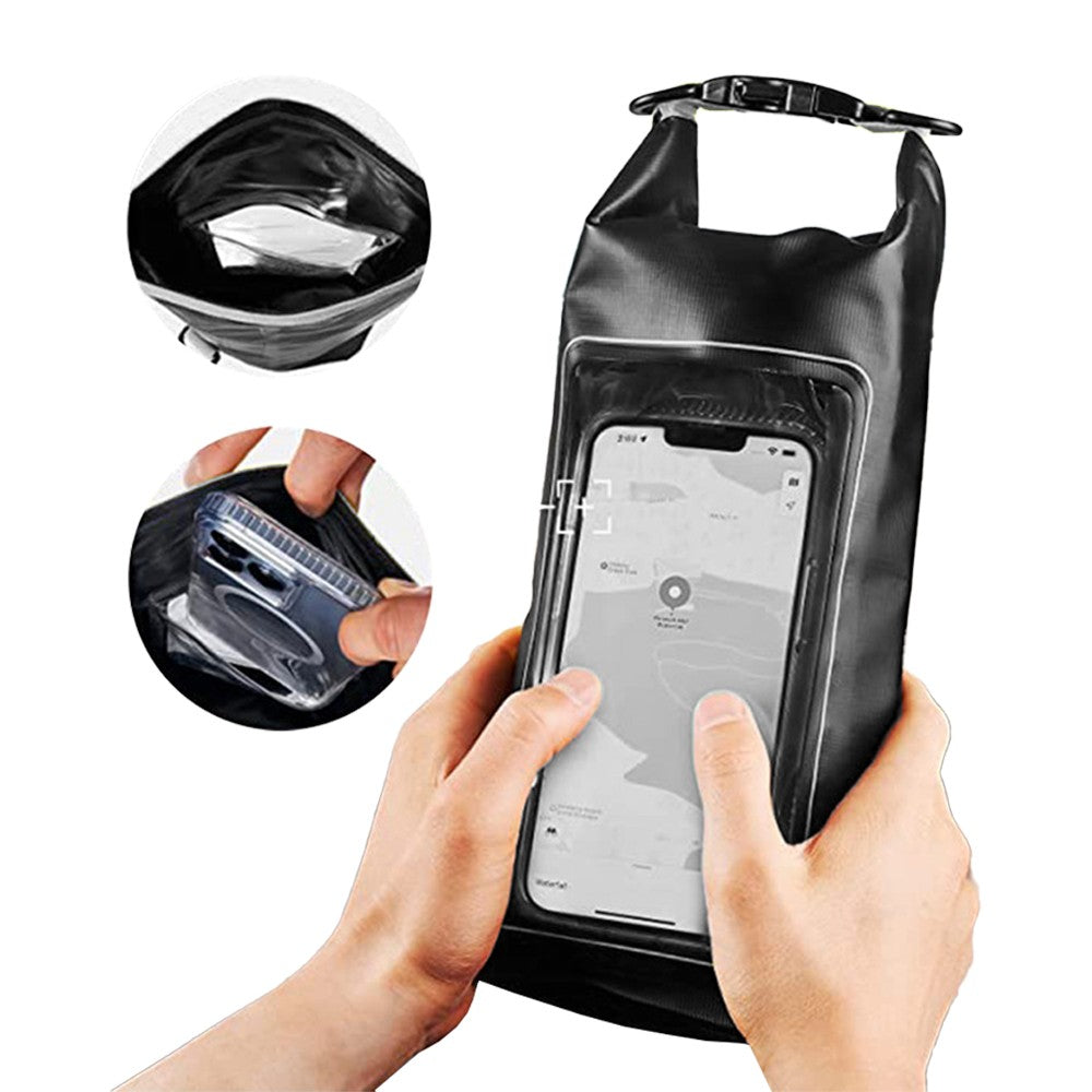 Waterproof Dry Bag with Phone Pouch Roll Top Waterproof Crossbody Bag - Black
