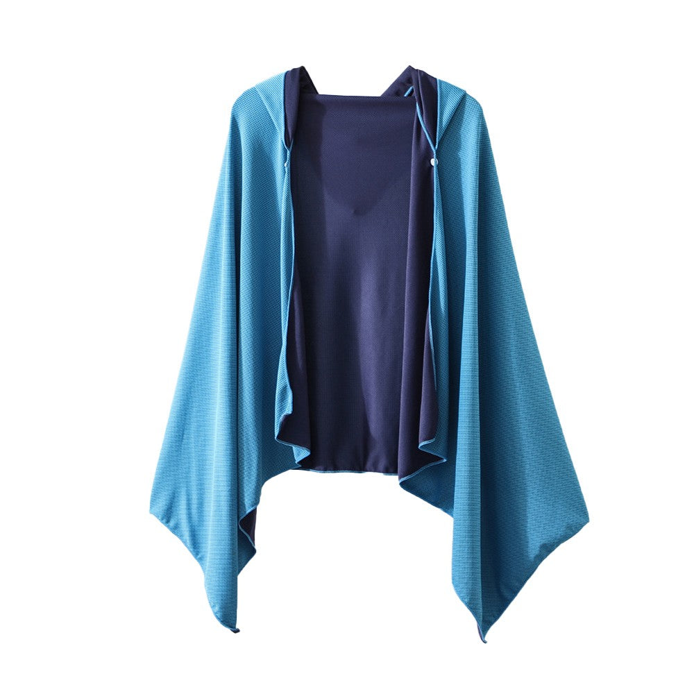 Cooling Beach Poncho Quick Drying Beach Hoodie Sun Protection Cloak - Blue
