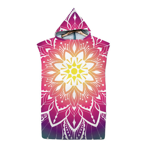 74x110cm Mandala Beach Poncho Quick Dry Beach Towel Hooded Changing Robe-Style 2