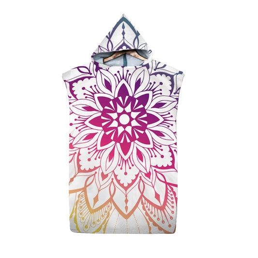 74x110cm Mandala Beach Poncho Quick Dry Beach Towel Hooded Changing Robe-Style 3