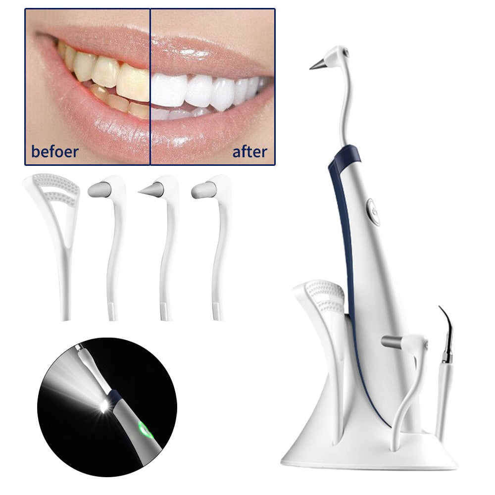 Electric Dental Calculus Remover Teeth Cleaner with 5 Cleaning Heads - White
