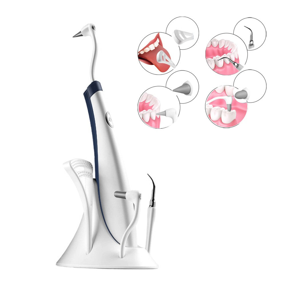 Electric Dental Calculus Remover Teeth Cleaner with 5 Cleaning Heads - White