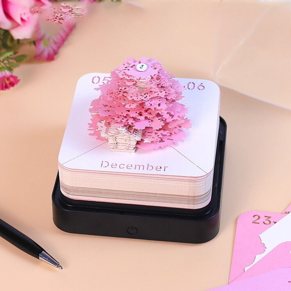 3D Calendar Memo Pad Art Notepad Paper DIY Creative Decorative - Pink Tree