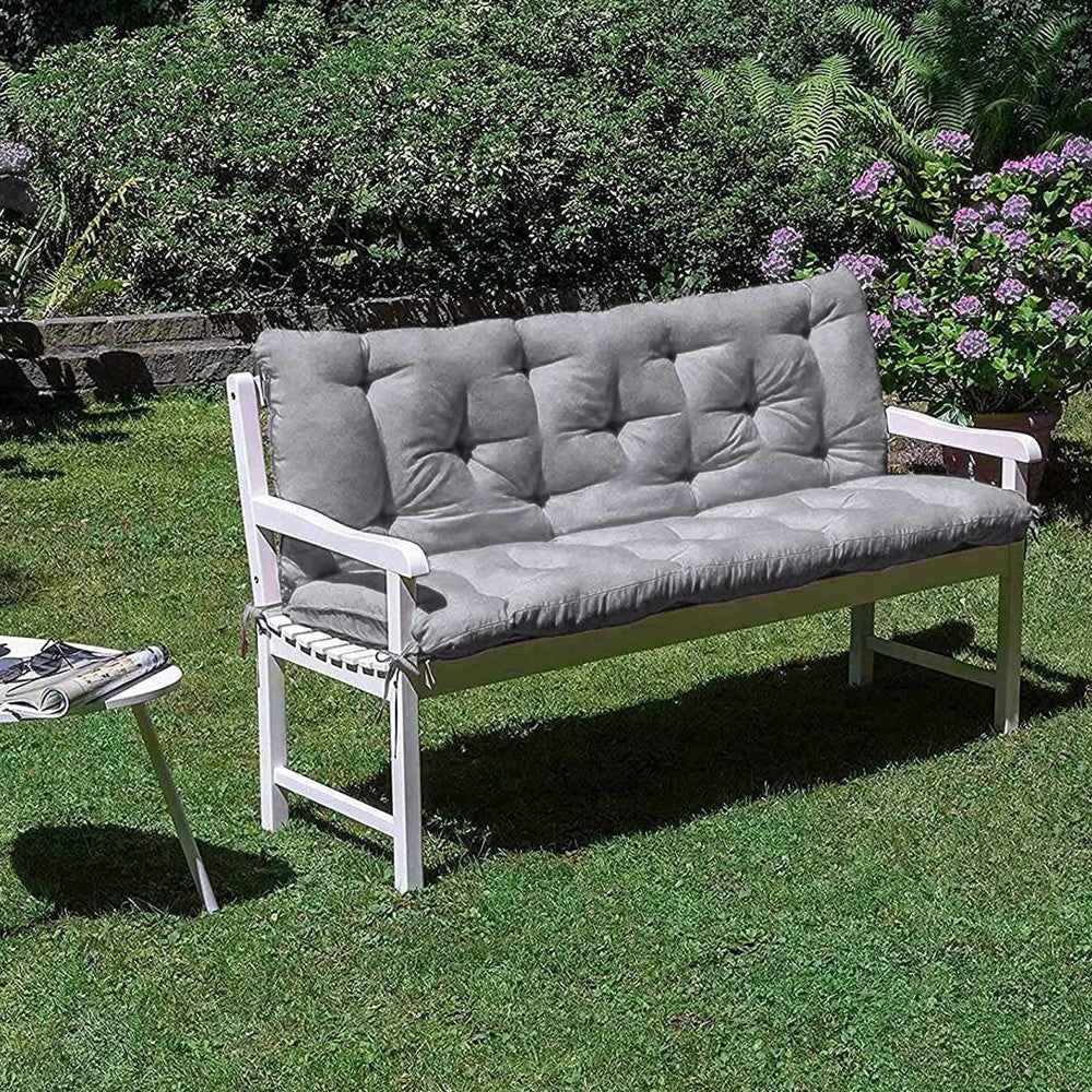 Water Resistant Outdoor Bench Cushion with Backrest Swing Seat Cushion Grey 100x100x8cm