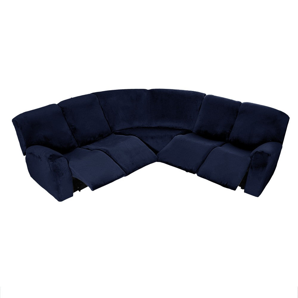 Stretch Sectional Recliner Sofa Covers for 5-seat Corner Couch - Navy Blue