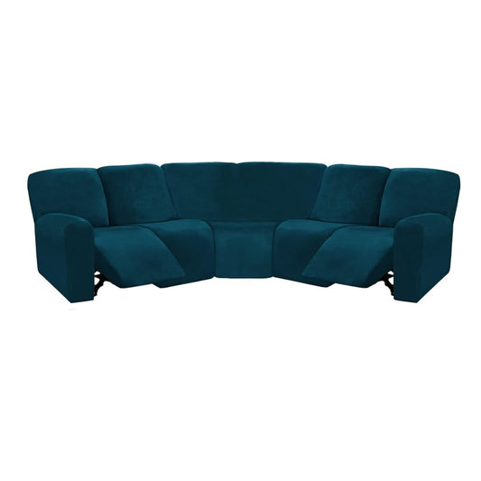 Stretch Sectional Recliner Sofa Covers for 5-seat Corner Couch - Peacock Blue