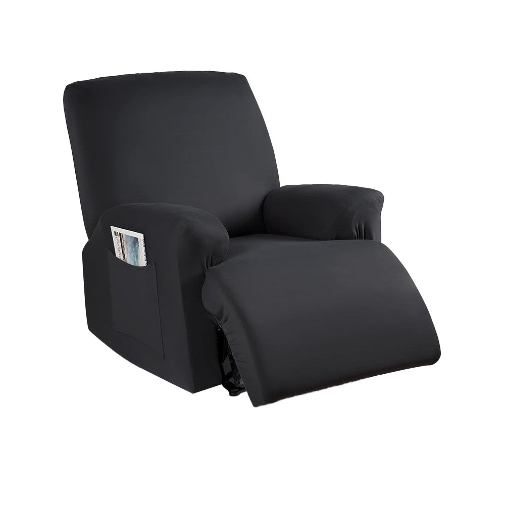Stretch Recliner Cover with Side Pocket Reclining Chair Slipcover for 1 Seater Black