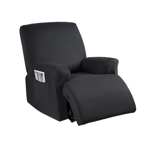 Stretch Recliner Cover with Side Pocket Reclining Chair Slipcover for 1 Seater Black