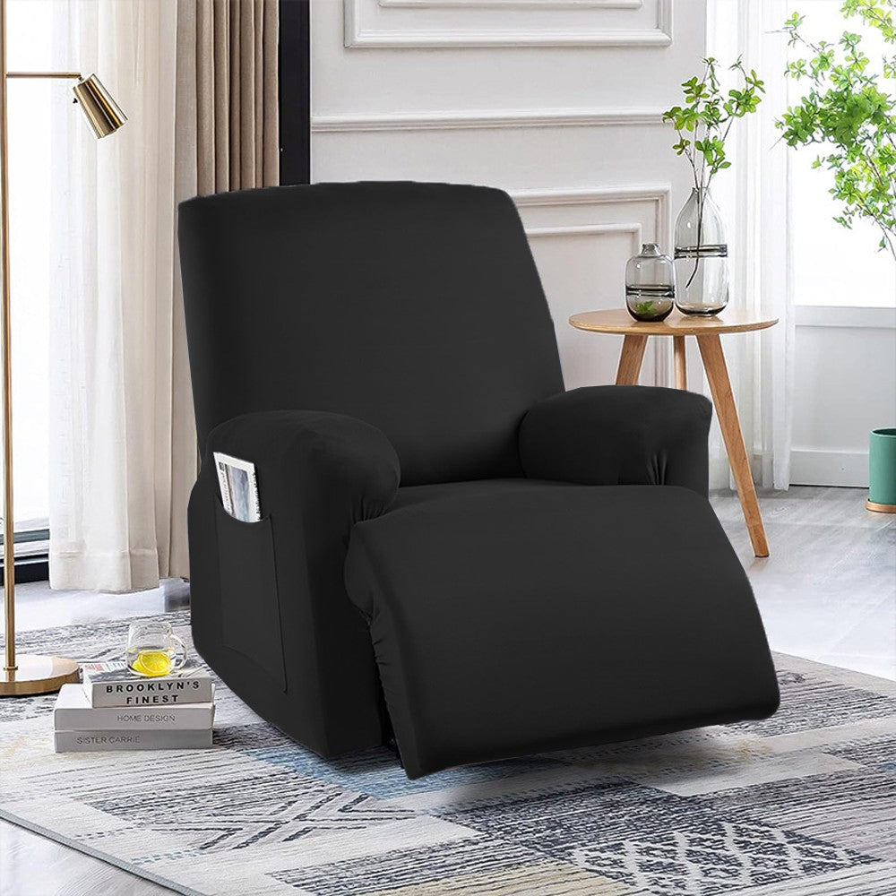 Stretch Recliner Cover with Side Pocket Reclining Chair Slipcover for 1 Seater Black