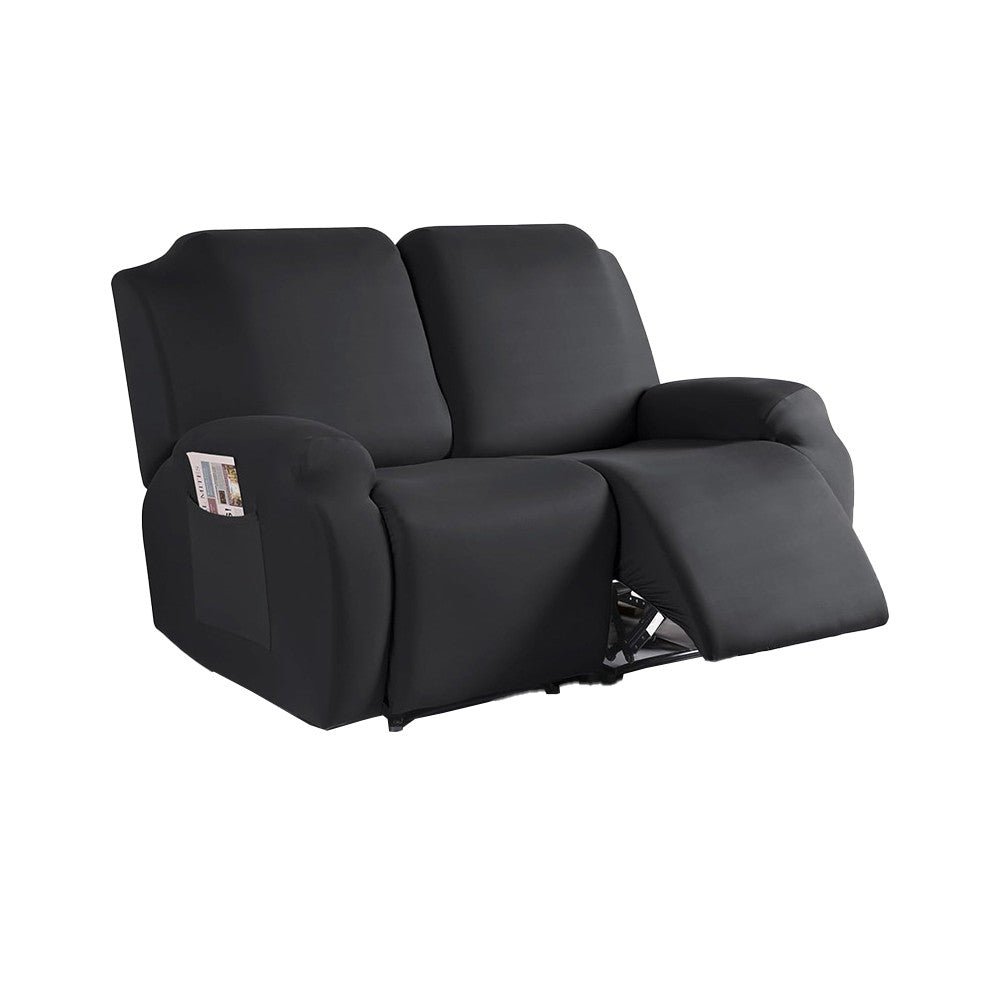 Stretch Recliner Cover with Side Pocket Reclining Chair Slipcover for 2 Seater Black