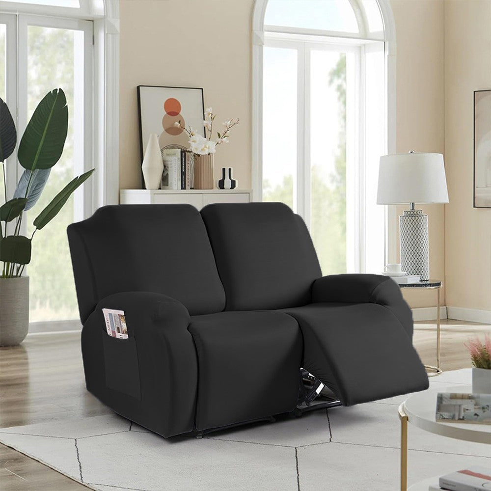 Stretch Recliner Cover with Side Pocket Reclining Chair Slipcover for 2 Seater Black