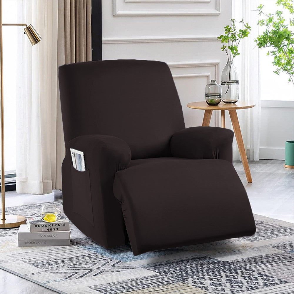 Stretch Recliner Cover with Side Pocket Reclining Chair Slipcover for 1 Seater Coffee