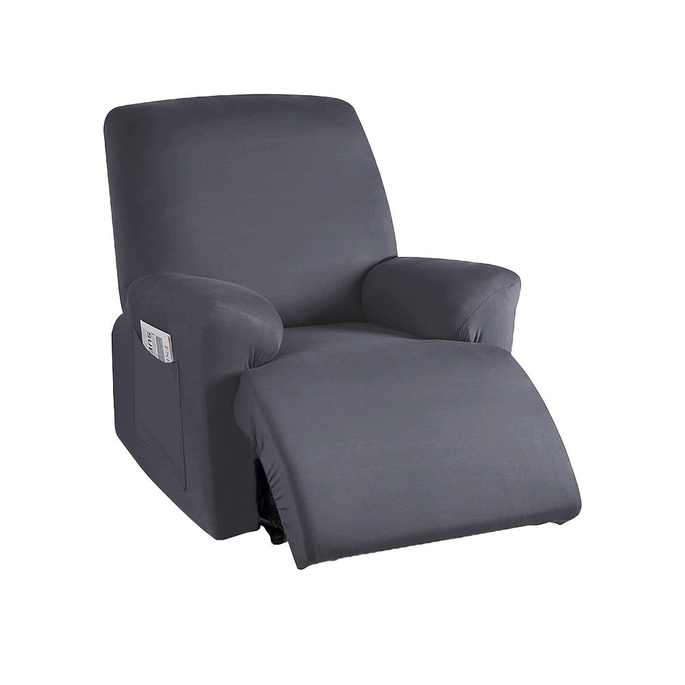 Stretch Recliner Cover with Side Pocket Reclining Chair Slipcover for 1 Seater Grey