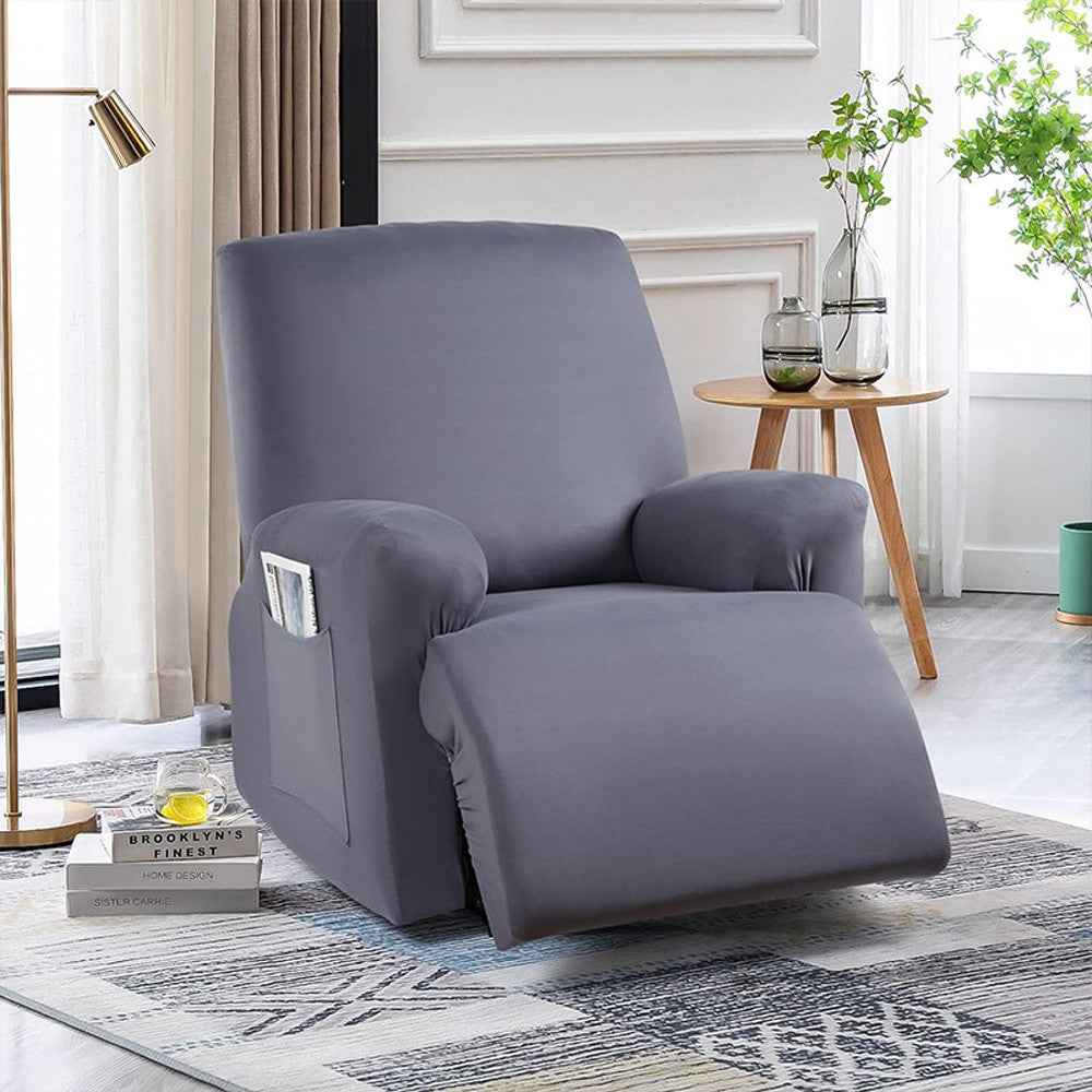 Stretch Recliner Cover with Side Pocket Reclining Chair Slipcover for 1 Seater Grey