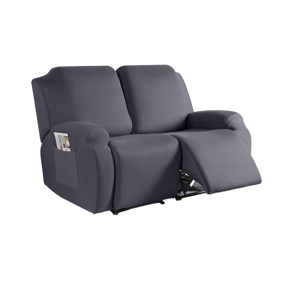 Stretch Recliner Cover with Side Pocket Reclining Chair Slipcover for 2 Seater Grey