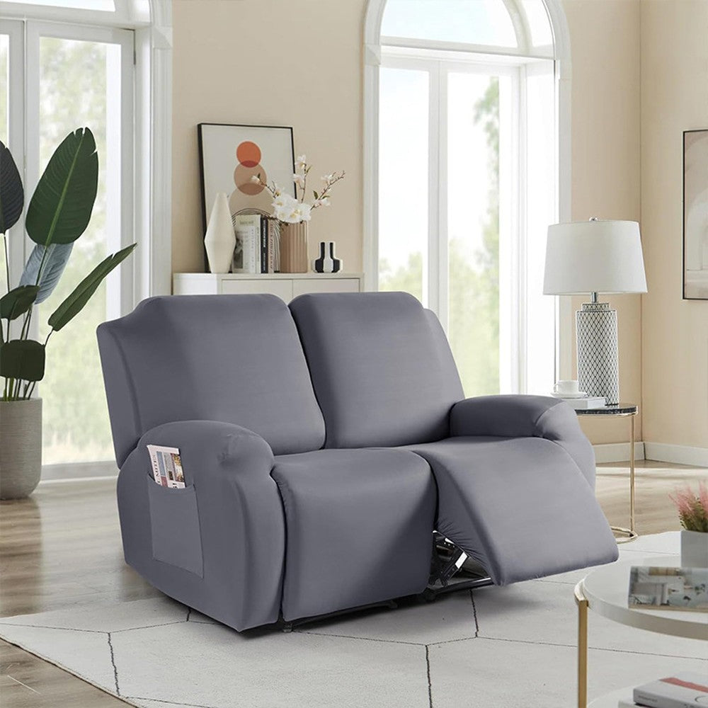 Stretch Recliner Cover with Side Pocket Reclining Chair Slipcover for 2 Seater Grey