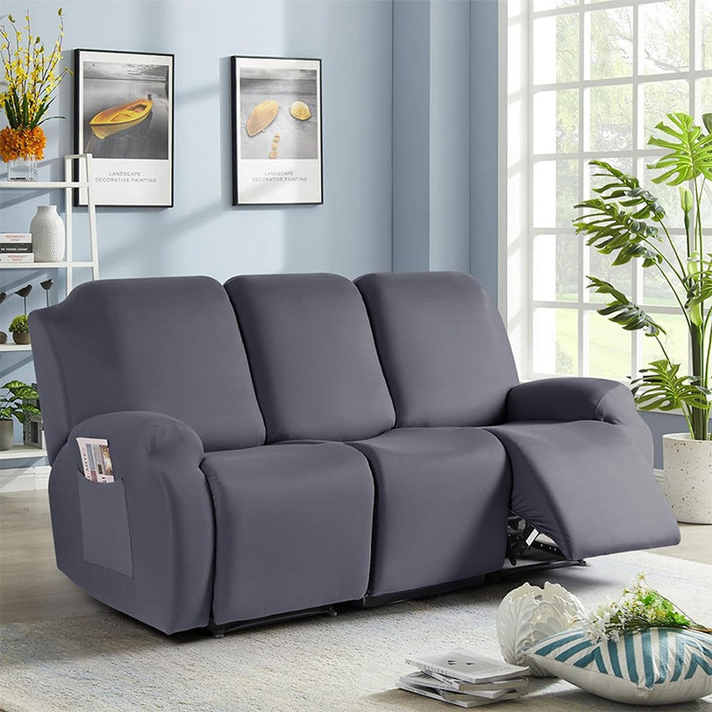 For 3-Seater Stretch Recliner Cover Sofa Slipcover Couch Cover - Grey