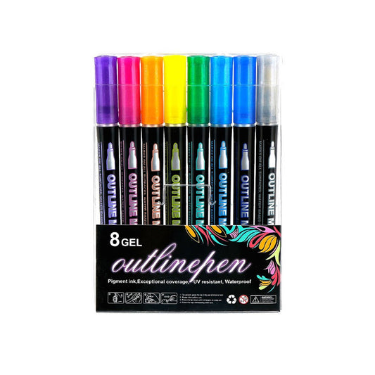 8 Colors Marker Set Multicolored Double Line Outline Marker Painting Pen