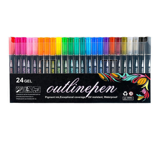 24 Colors Marker Set Multicolored Double Line Outline Marker Painting Pen
