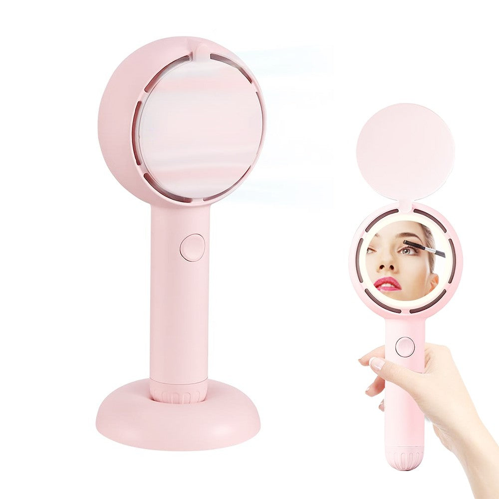 Handheld Fan with Makeup Mirror Portable Rechargeable Fan - Pink