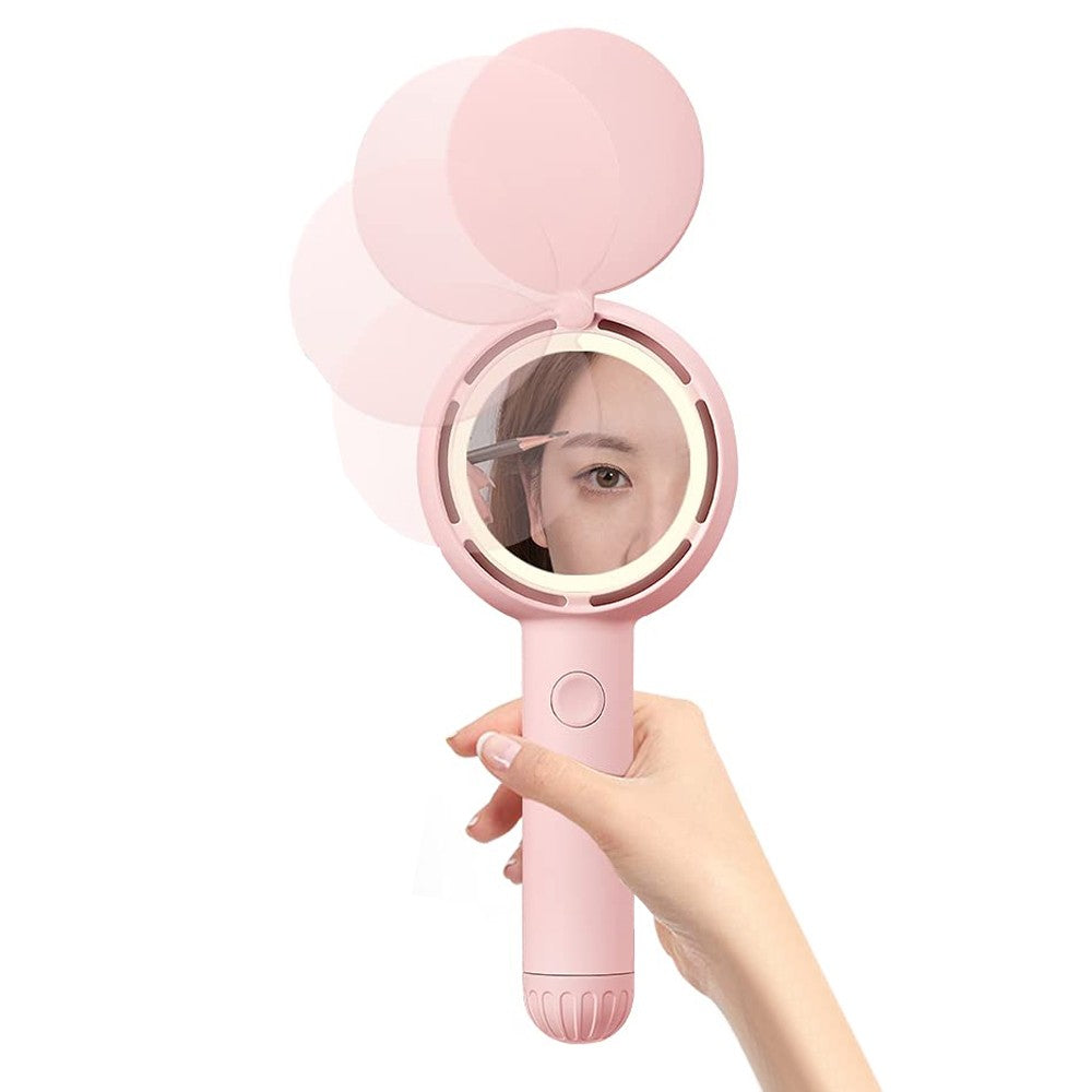 Handheld Fan with Makeup Mirror Portable Rechargeable Fan - Pink