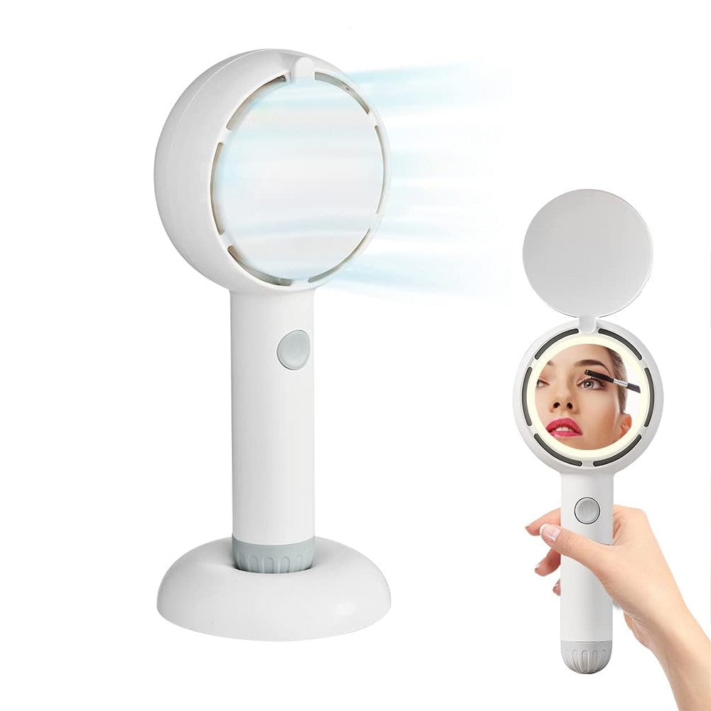 Handheld Fan with Makeup Mirror Portable Rechargeable Fan - White