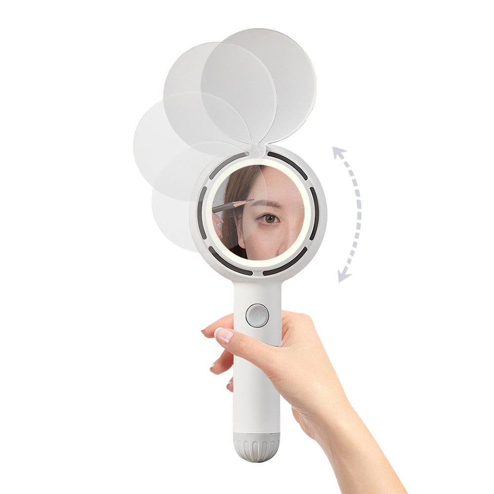 Handheld Fan with Makeup Mirror Portable Rechargeable Fan - White