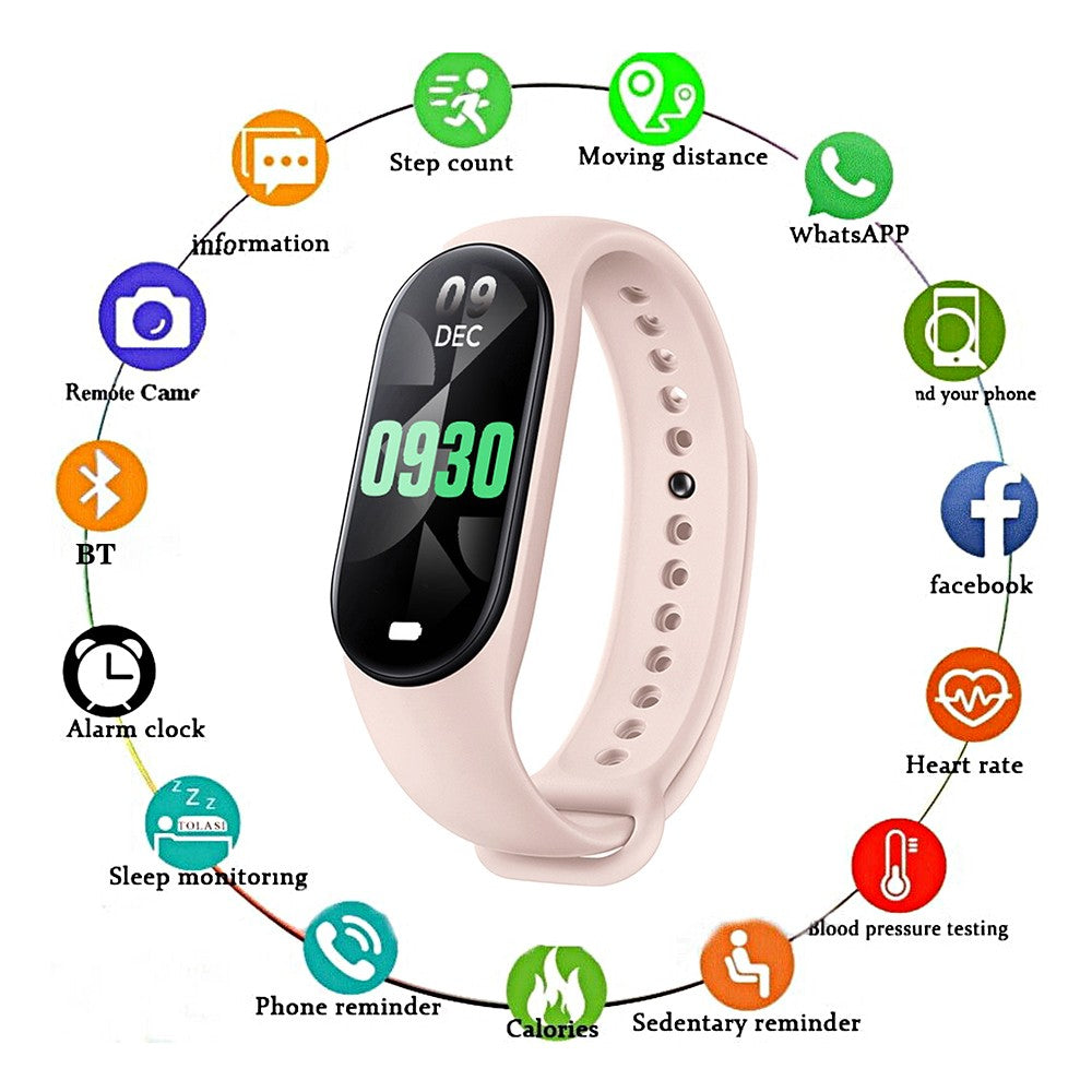 M8 Smart Sports Bracelet Fitness Tracker Heart Rate Monitoring Bracelet - Pink