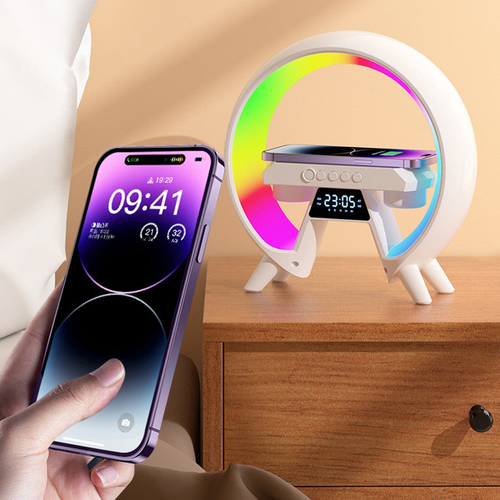 Bluetooth Speaker Alarm Clock with Wireless Charger and Night Light