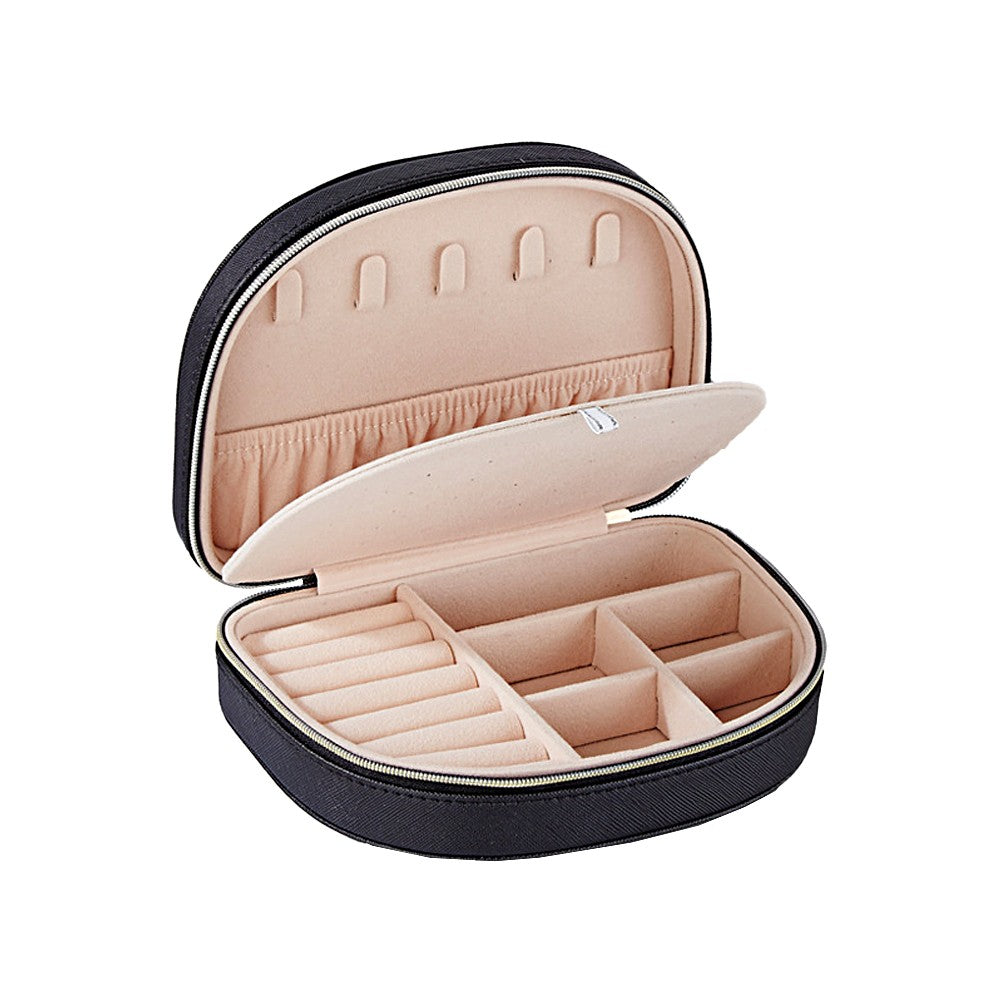 Portable Double Layer Jewelry Box PU Leather Jewelry Storage Case - Black