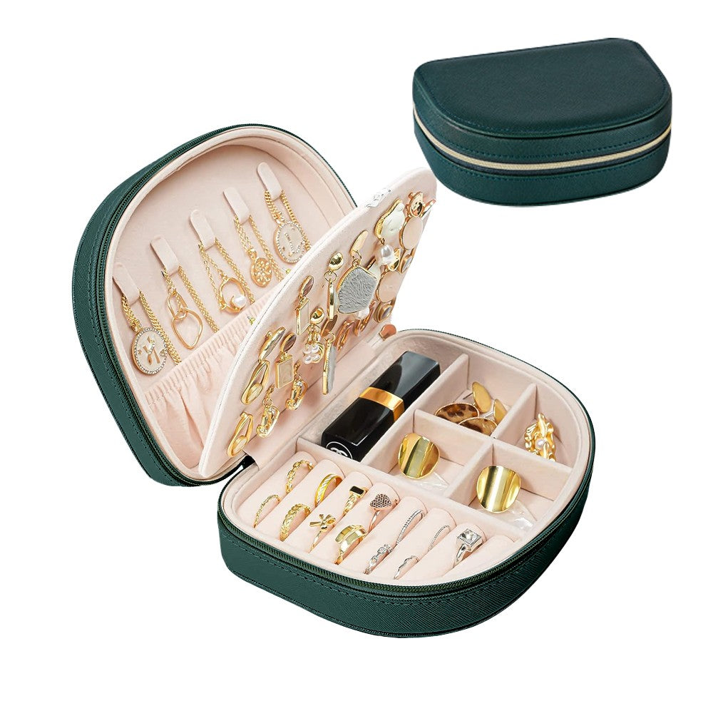 Portable Double Layer Jewelry Box PU Leather Jewelry Storage Case - Green