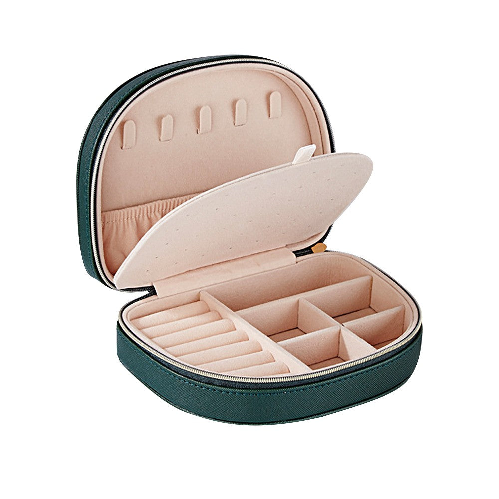 Portable Double Layer Jewelry Box PU Leather Jewelry Storage Case - Green