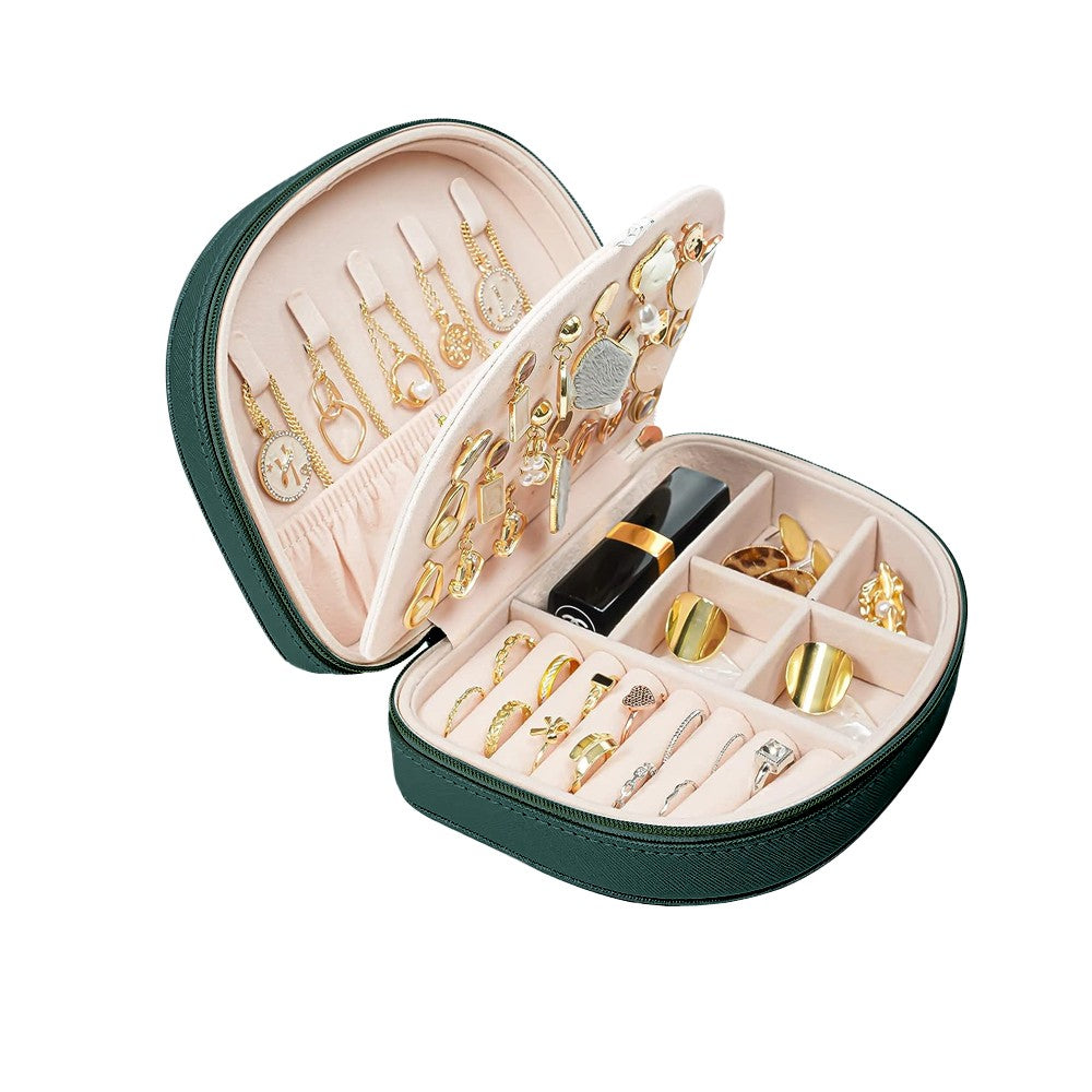 Portable Double Layer Jewelry Box PU Leather Jewelry Storage Case - Green