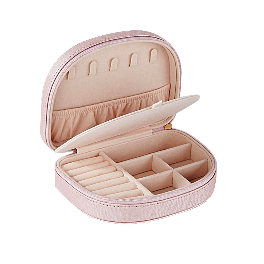Portable Double Layer Jewelry Box PU Leather Jewelry Storage Case - Pink
