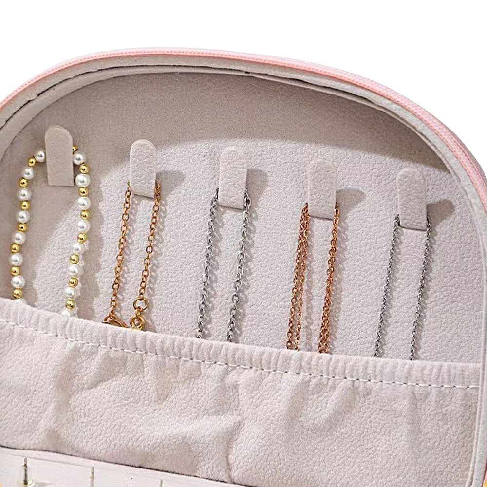 Portable Double Layer Jewelry Box PU Leather Jewelry Storage Case - Pink