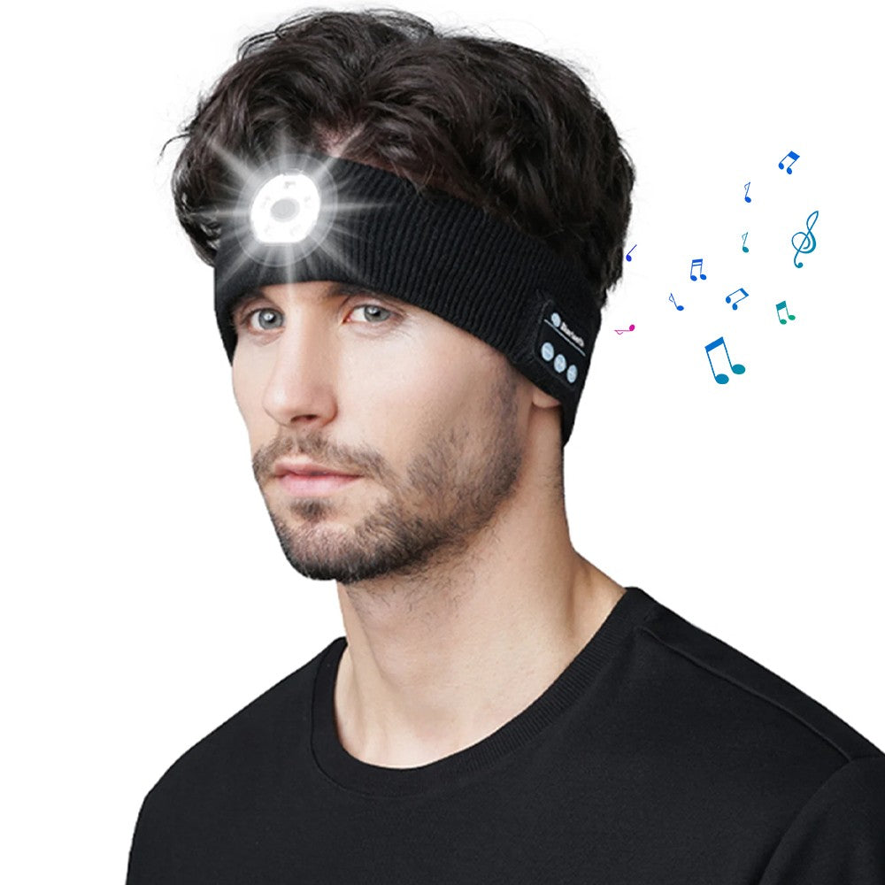 1Pc Bluetooth Headband Headphone Wireless Music Sports Headband with Headlamp