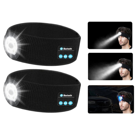 2Pcs Bluetooth Headband Headphone Wireless Music Sports Headband with Headlamp